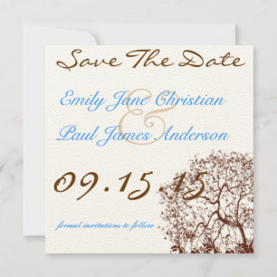 Brown Tree Bright Blue Font Save the Date