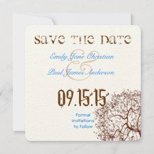 Brown Tree Bright Blue Font Save the Date