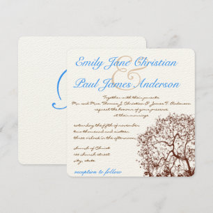 Brown Tree Bright Blue Font Wedding Invitation