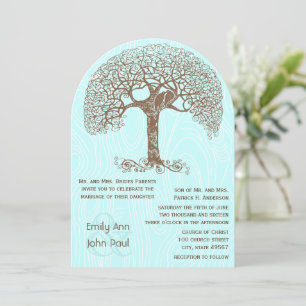 Brown Tree Love Bird Woodgrain Turquoise Wedding Invitation