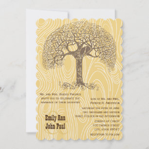 Brown Tree Love Bird Yellow Woodgrain Wedding Invitation