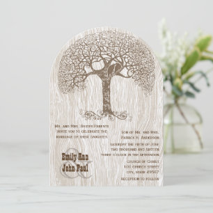 Brown Tree Love Bird Yellow Woodgrain Wedding Invitation