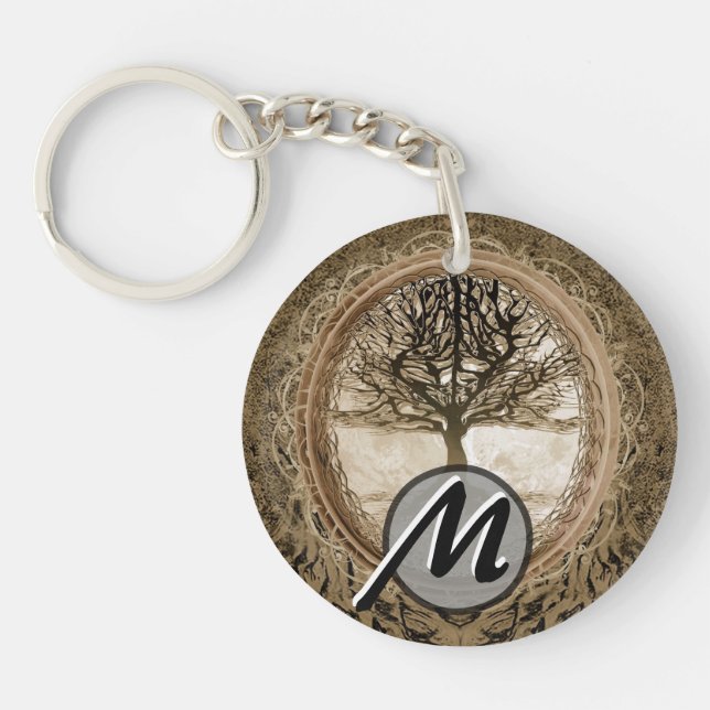 Brown Tree of Life Pattern Key Ring (Front)