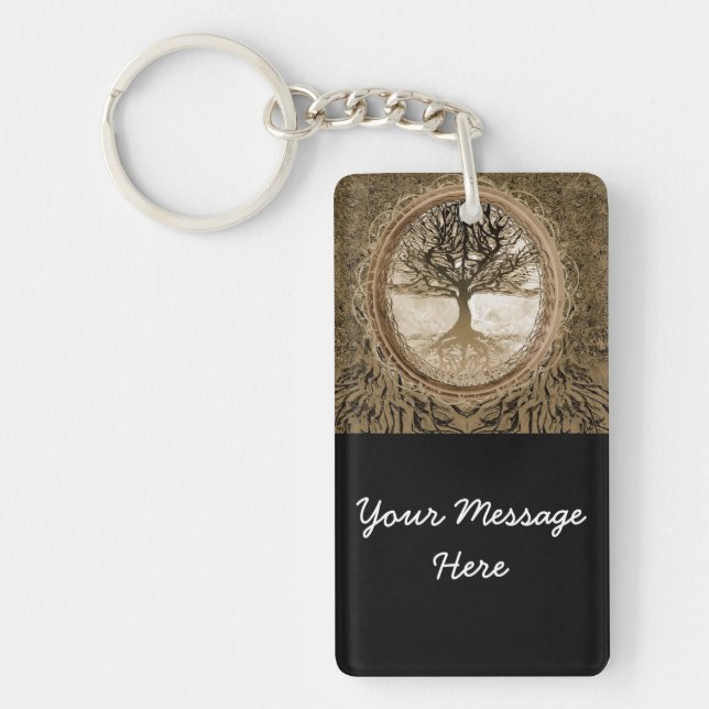 Brown Tree of Life Pattern Key Ring (Front)