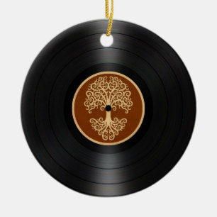 Brown Tree of Life Vinyl Record Graphic Ceramic Tree Decoration