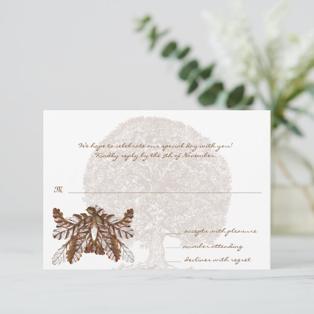 Brown Tree Wedding Monogram Response Card (Standing Front)