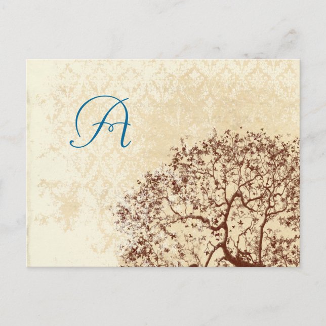 Brown Tree Wedding Monogram Response Card (Front)