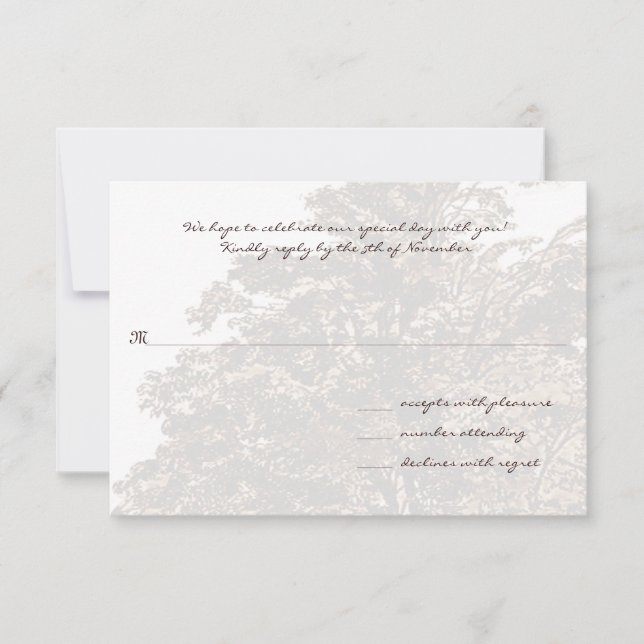 Brown Tree Wedding Monogram Response Card (Front)