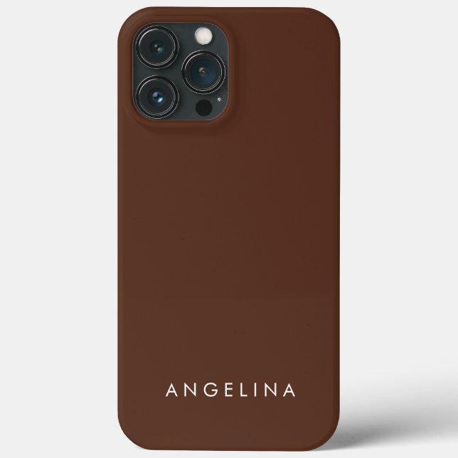 Brown Trendy Modern Minimalist Plain Add Name Case-Mate iPhone Case (Back)