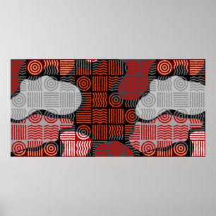 Brown tribal geometric background in block patchwo poster