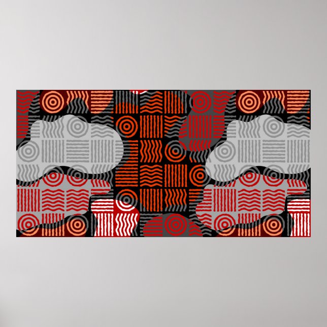 Brown tribal geometric background in block patchwo poster (Front)