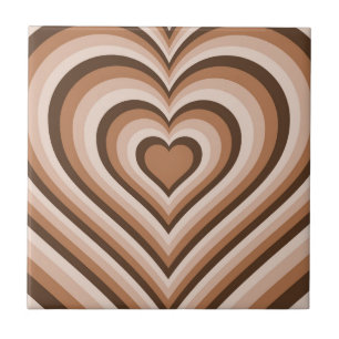 Brown Trippy Hypnotic Heart Love Pattern Tile