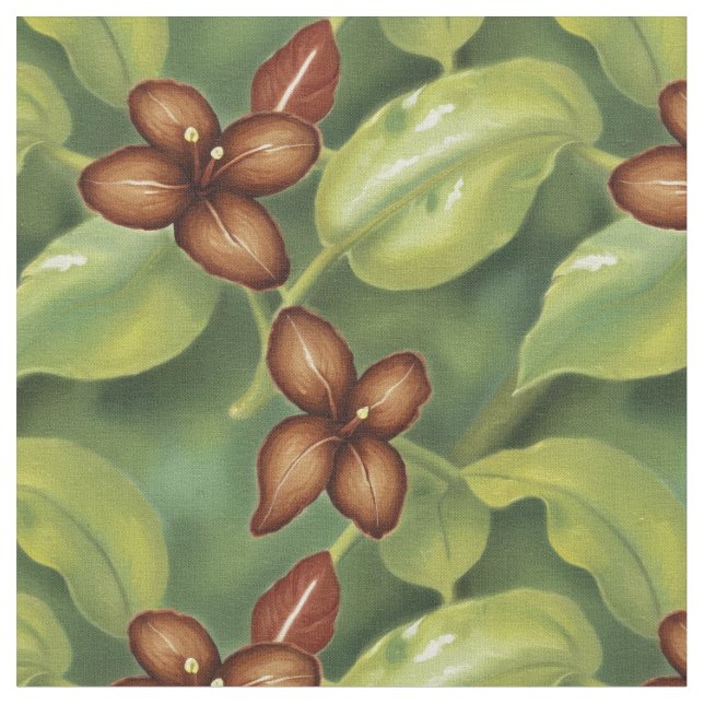 Brown tropical flowers fabric (Close Up)