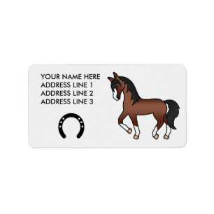Brown Trotting Cartoon Horse Label