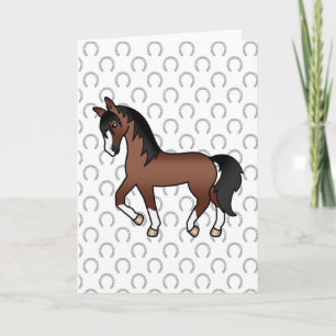 Brown Trotting Horse Cute Cartoon Illustration Card