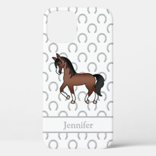 Brown Trotting Horse Cute Cartoon Illustration iPhone 12 Case