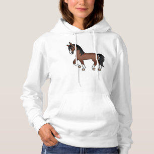 Brown Trotting Horse Cute Cartoon Illustration Hoodie