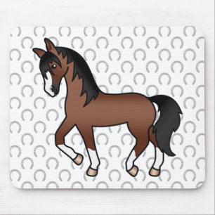Brown Trotting Horse Cute Cartoon Illustration Mouse Mat