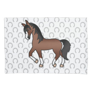 Brown Trotting Horse Cute Cartoon Illustration Pillowcase