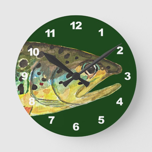 Brown Trout Fishing Round Clock (Front)
