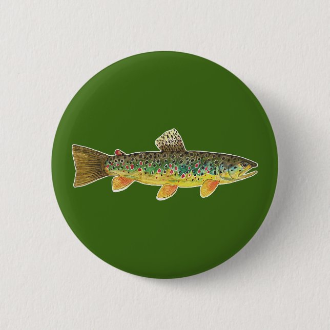 Brown Trout Fly Fish Green Angler's 6 Cm Round Badge (Front)