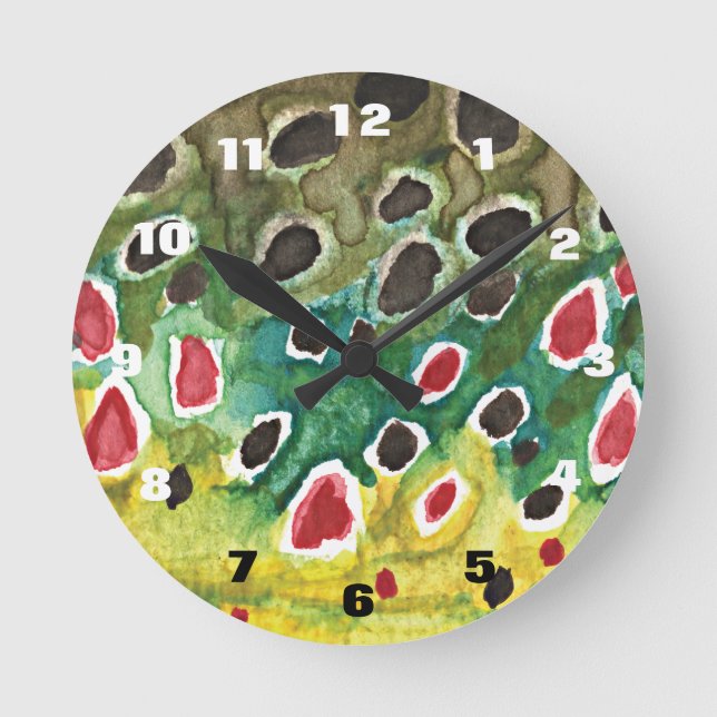 Brown Trout Fly Fishing Fisherman Angler Round Clock (Front)