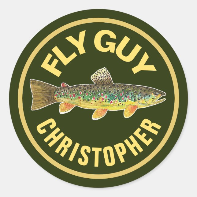 Brown Trout Fly Fishing FLY GUY Custom Angler's Classic Round Sticker (Front)