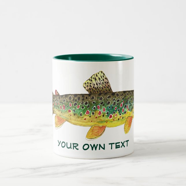 Brown Trout Fly Fishing Ichthyology Angler's Two-Tone Coffee Mug (Center)