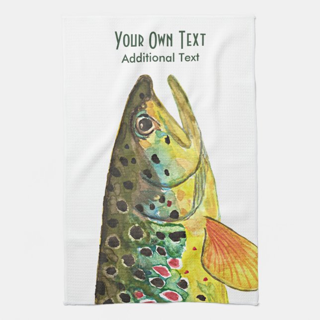 Brown Trout Fly Fishing, Ichthyology Tea Towel (Vertical)