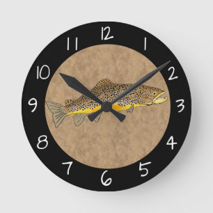 Brown Trout Fly Fishing Round Clock