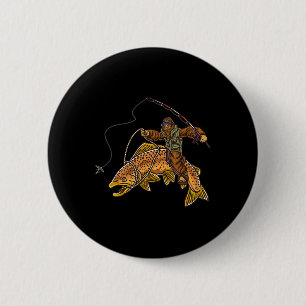 Brown Trout River Fishing Bigfoot Hunting Fisherme 6 Cm Round Badge