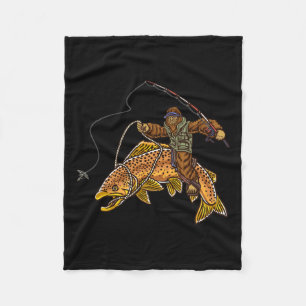 Brown Trout River Fishing Bigfoot Hunting Fisherme Fleece Blanket