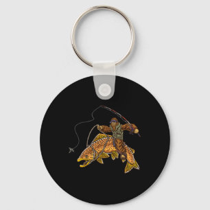 Brown Trout River Fishing Bigfoot Hunting Fisherme Key Ring