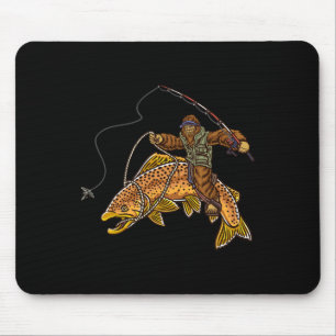 Brown Trout River Fishing Bigfoot Hunting Fisherme Mouse Mat