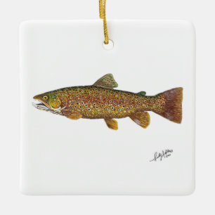 Brown Trout swimming Ceramic Ornament