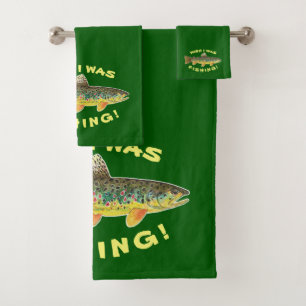 Brown Trout "Wish I Was Fishing" Green Bath Towel Set