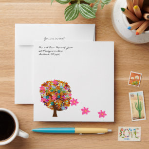 Brown Trunk Flower Love Tree Wedding Envelopes