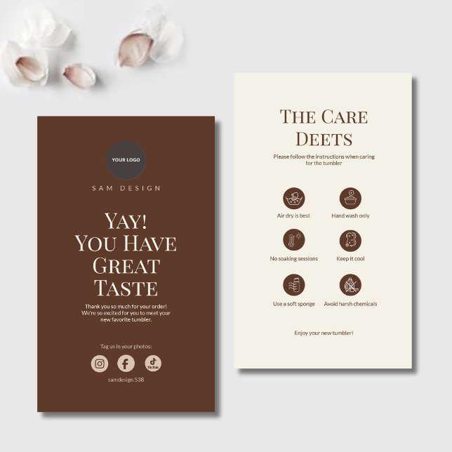 Brown Tumbler Care Card Instruction Insert & Logo (Creator Uploaded)
