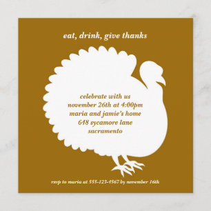 Brown turkey square Thanksgiving invitation card