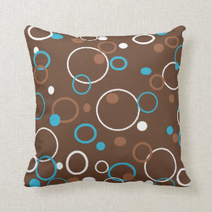 Brown Turquoise and White Circles Cushion