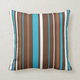 Brown Turquoise and White Stripes Cushion