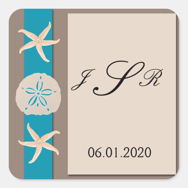 Brown Turquoise Band Starfish Monogram Sticker (Front)