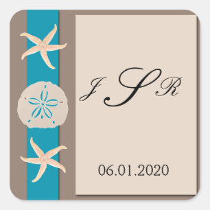 Brown Turquoise Band Starfish Monogram Sticker