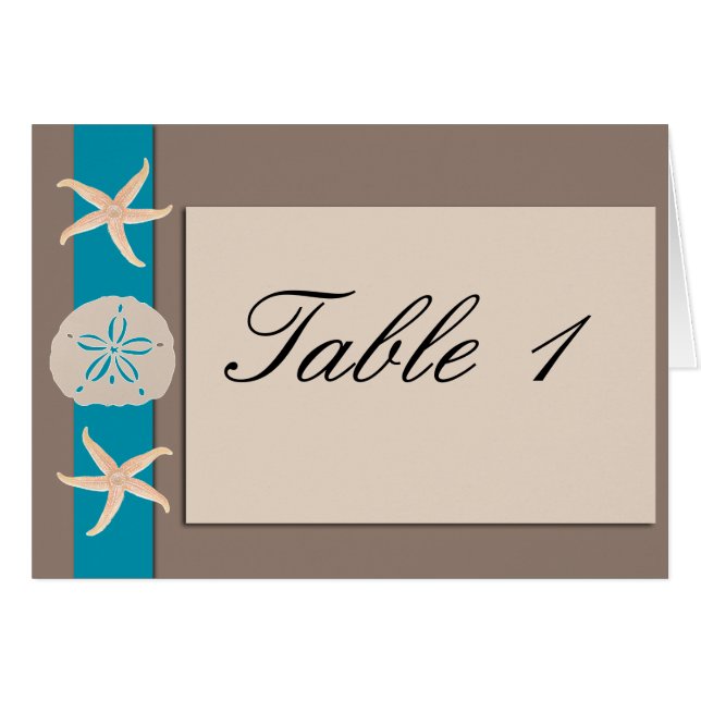 Brown Turquoise Band Starfish Table Number tent (Front Horizontal)