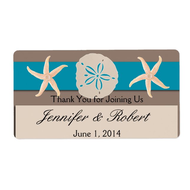 Brown Turquoise Band Wedding Water Bottle Label (Front)