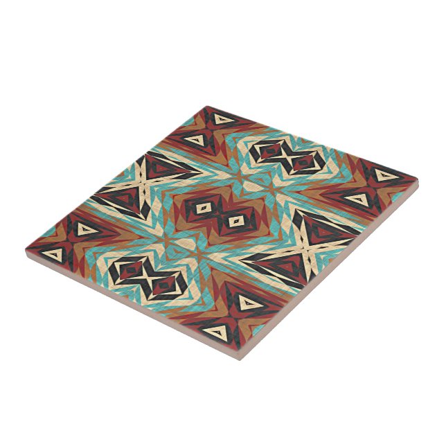 Brown Turquoise Blue Green Orange Ethnic Tribe Art Tile (Side)