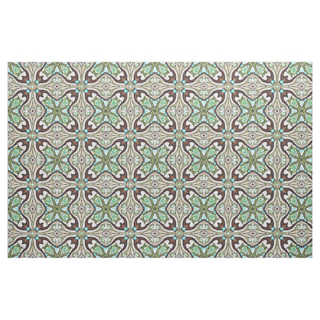 Brown Turquoise Blue Retro Nouveau Deco Pattern Fabric (Fat Quarter)