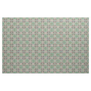 Brown Turquoise Blue Retro Nouveau Deco Pattern Fabric