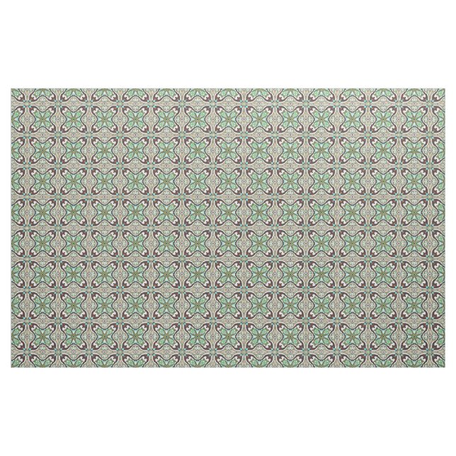 Brown Turquoise Blue Retro Nouveau Deco Pattern Fabric (Fat Quarter)