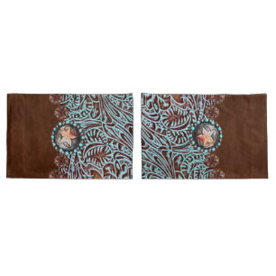 brown turquoise cowboy western country pattern  pillowcase